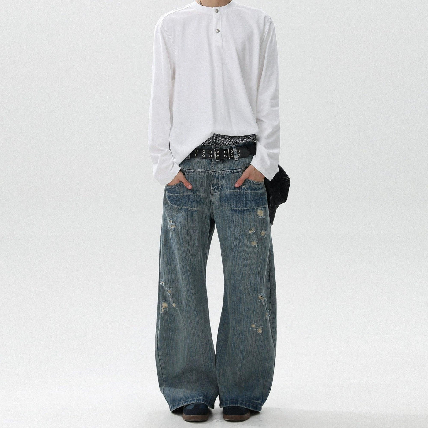 Pattern Faded Ripped Jeans Korean Street Fashion Jeans By Mr Nearly Shop Online at OH Vault