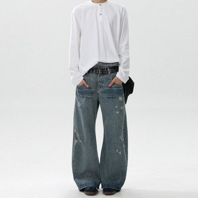 Pattern Faded Ripped Jeans Korean Street Fashion Jeans By Mr Nearly Shop Online at OH Vault