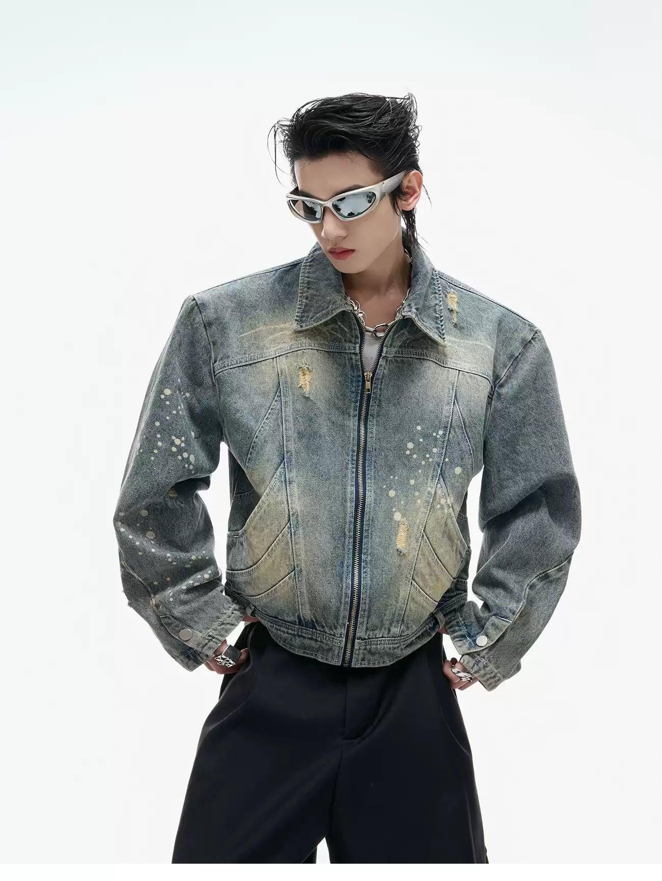 Structured Distressed Denim Jacket Korean Street Fashion Jacket By Argue Culture Shop Online at OH Vault