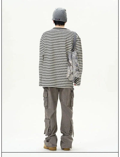 Striped Relaxed Fit Long Sleeve T-Shirt Korean Street Fashion T-Shirt By 77Flight Shop Online at OH Vault