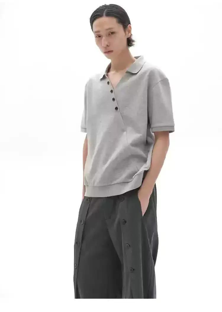 Diagonal Line Buttoned Polo Korean Street Fashion Polo By Pioneer of Heroism Shop Online at OH Vault