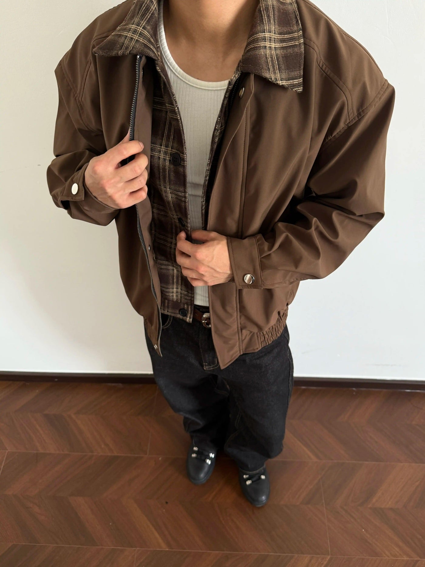 Plaid Spliced Ruch Hem Jacket Korean Street Fashion Jacket By Made Extreme Shop Online at OH Vault