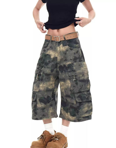 Smudged Camo Cargo Shorts Korean Street Fashion Shorts By Blacklists Shop Online at OH Vault