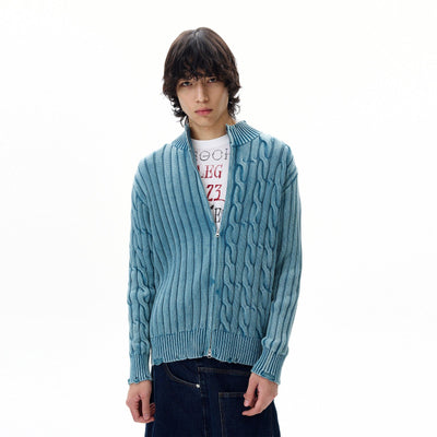 Distressed Asymmetric Cable Knit Jacket Korean Street Fashion Jacket By 77Flight Shop Online at OH Vault