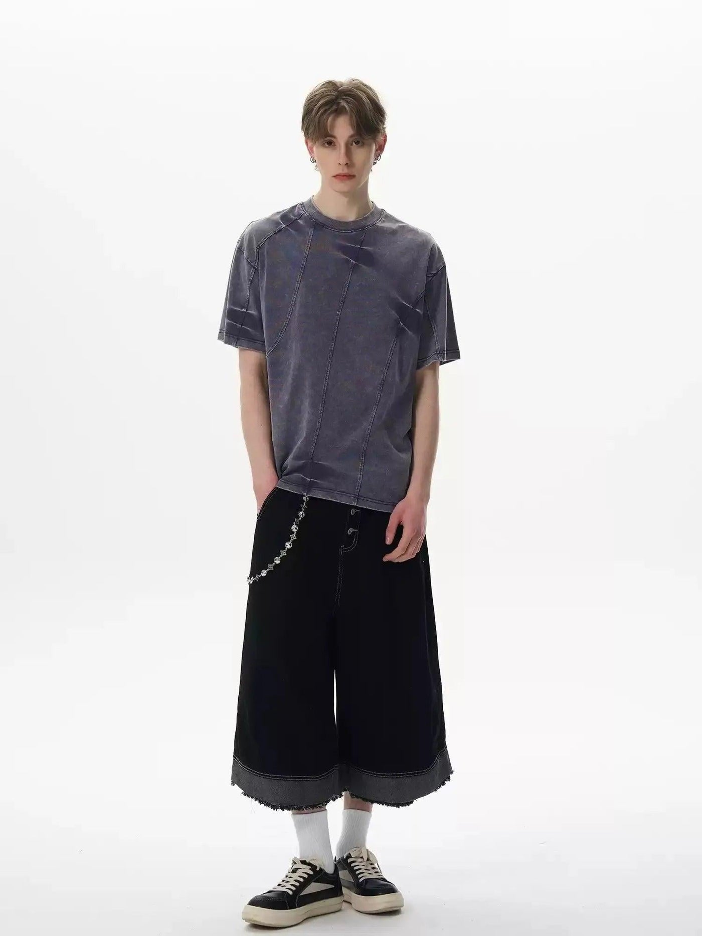 Irregular Washed Panel Pleated T-Shirt Korean Street Fashion T-Shirt By MaxDstr Shop Online at OH Vault