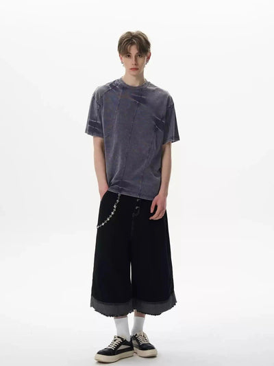 Irregular Washed Panel Pleated T-Shirt Korean Street Fashion T-Shirt By MaxDstr Shop Online at OH Vault
