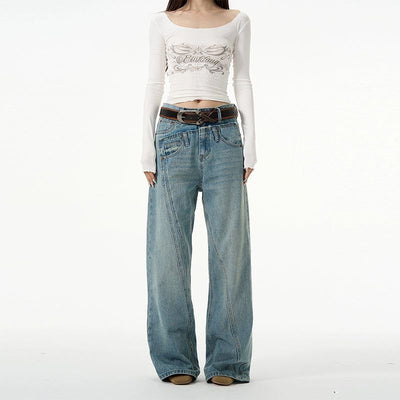 Irregular Seam Line Jeans Korean Street Fashion Jeans By 77Flight Shop Online at OH Vault