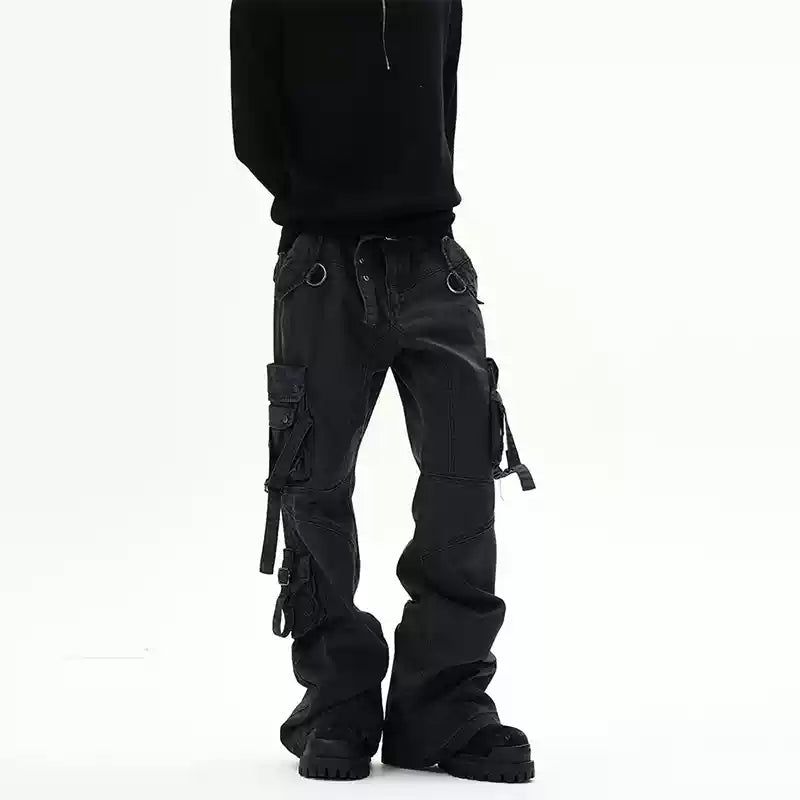 Buckled Strap Straight Cargo Pants Korean Street Fashion Pants By 77Flight Shop Online at OH Vault