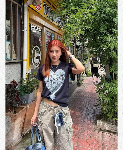 Graphic Print Cropped T-Shirt Korean Street Fashion T-Shirt By Made Extreme Shop Online at OH Vault