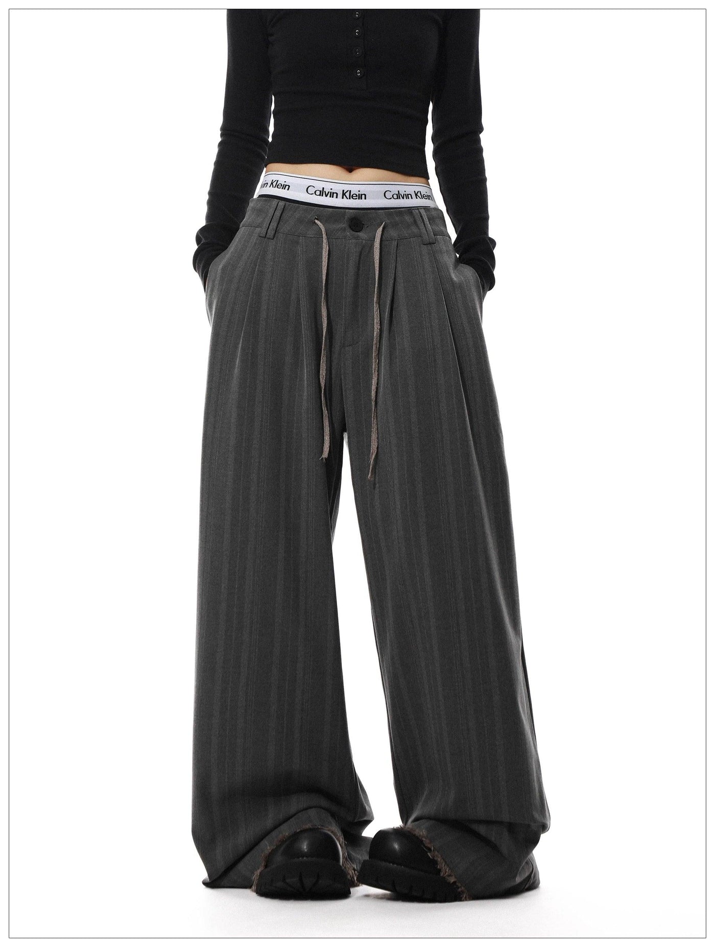 Drawstring Vertical Striped Pants Korean Street Fashion Pants By Mr Nearly Shop Online at OH Vault