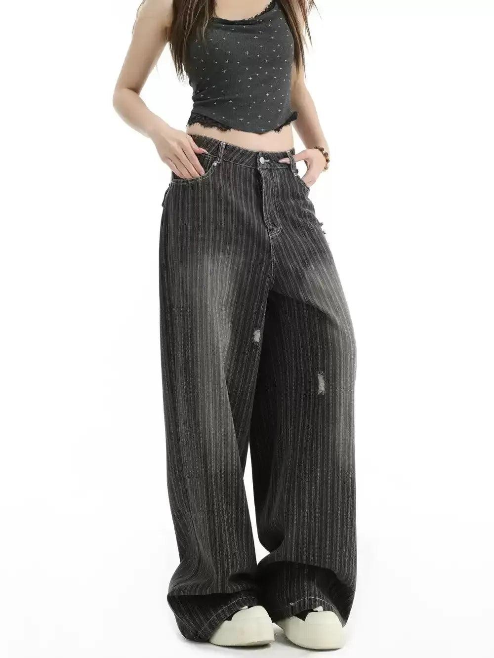 Vertical Stripes Ripped Jeans Korean Street Fashion Jeans By INS Korea Shop Online at OH Vault