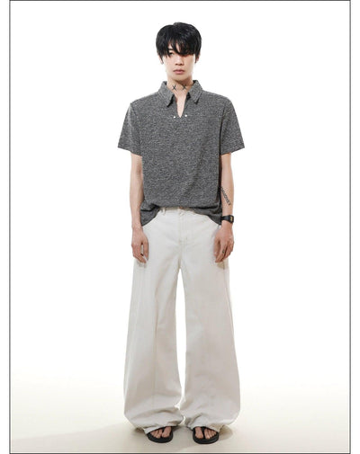 Textured V-Neck Polo Korean Street Fashion Polo By Mr Nearly Shop Online at OH Vault