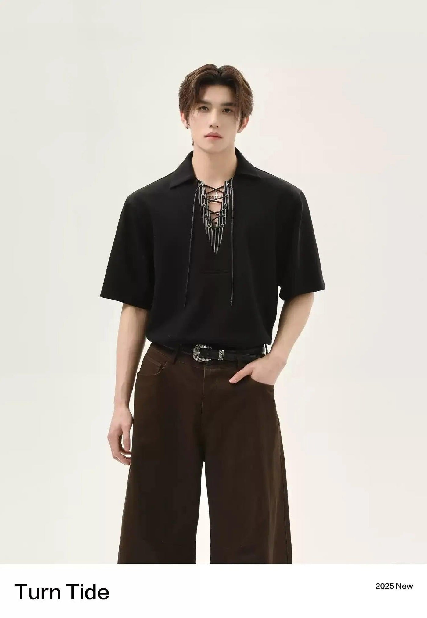 Casual Lace-Up Polo Korean Street Fashion Polo By Turn Tide Shop Online at OH Vault
