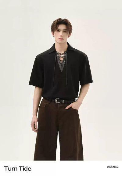 Casual Lace-Up Polo Korean Street Fashion Polo By Turn Tide Shop Online at OH Vault
