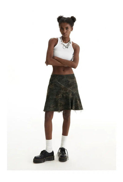 Raw Edge Camouflage Skirt Korean Street Fashion Skirt By Conp Conp Shop Online at OH Vault