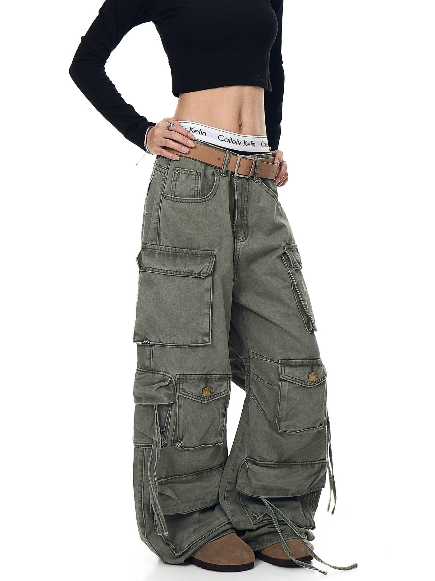 Strapped Pockets Cargo Jeans Korean Street Fashion Jeans By Blacklists Shop Online at OH Vault