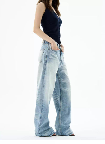 Highlight Faded Straight Jeans Korean Street Fashion Jeans By 77Flight Shop Online at OH Vault