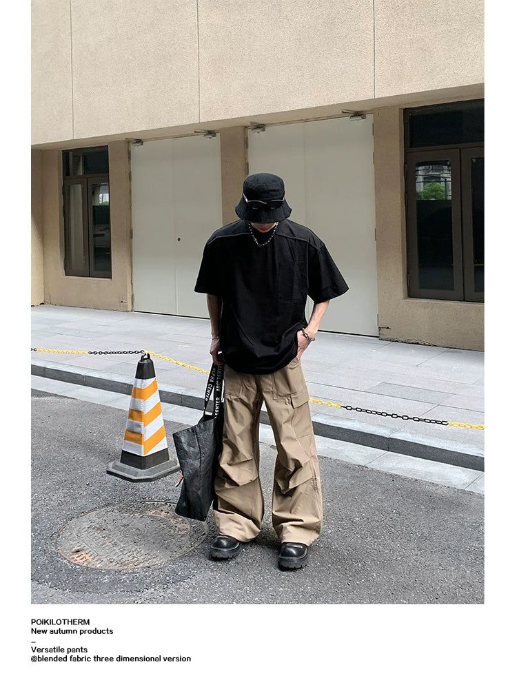 Straight Flared Wide Cargo Pants Korean Street Fashion Pants By Poikilotherm Shop Online at OH Vault