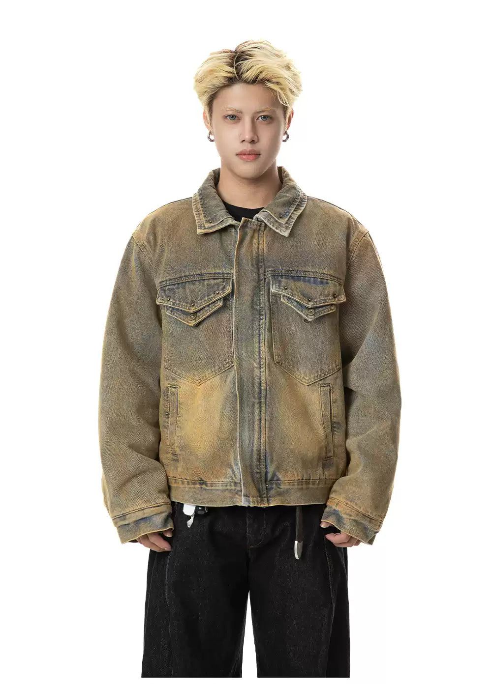 Washed Layered Pockets Denim Jacket Korean Street Fashion Jacket By Made Extreme Shop Online at OH Vault