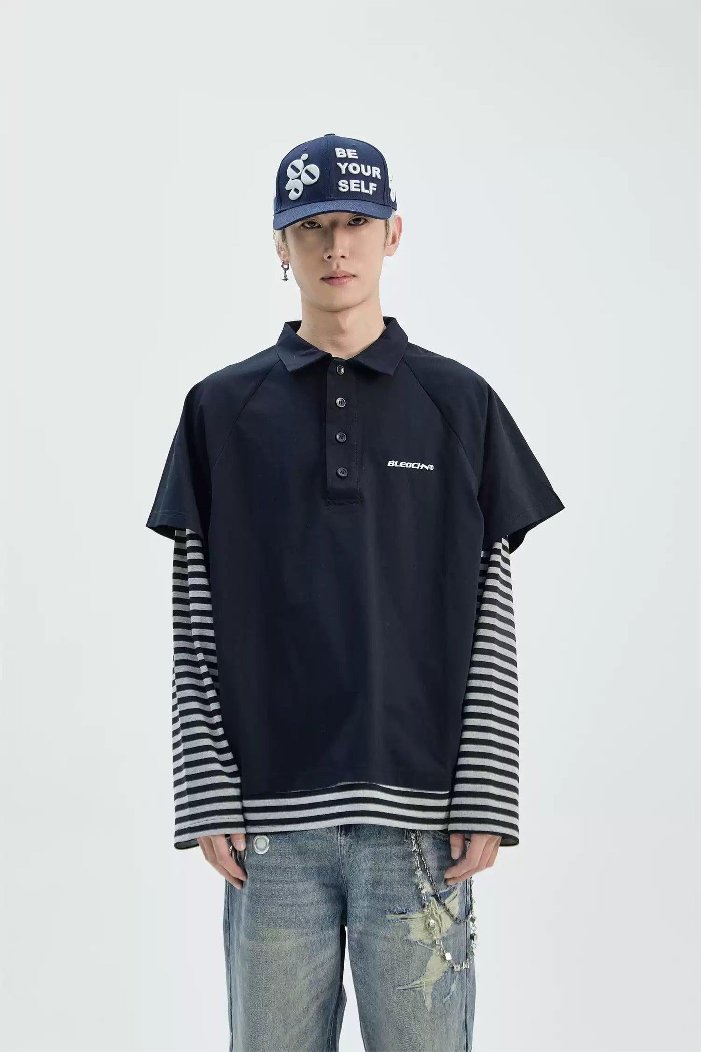 Spliced Stripes Polo Korean Street Fashion Polo By Ash Dark Shop Online at OH Vault