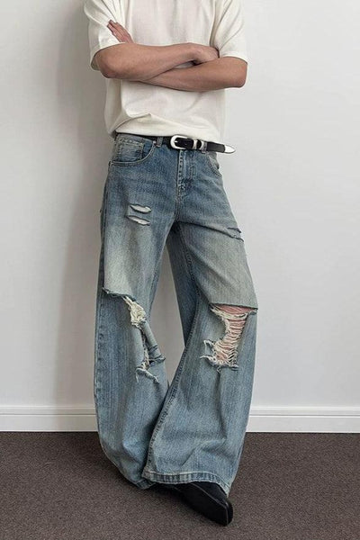 Ripped Lines Relaxed Jeans Korean Street Fashion Jeans By A PUEE Shop Online at OH Vault