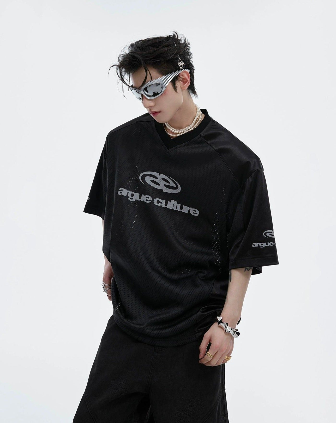 Mesh Shiny Shoulder T-Shirt Korean Street Fashion T-Shirt By Argue Culture Shop Online at OH Vault