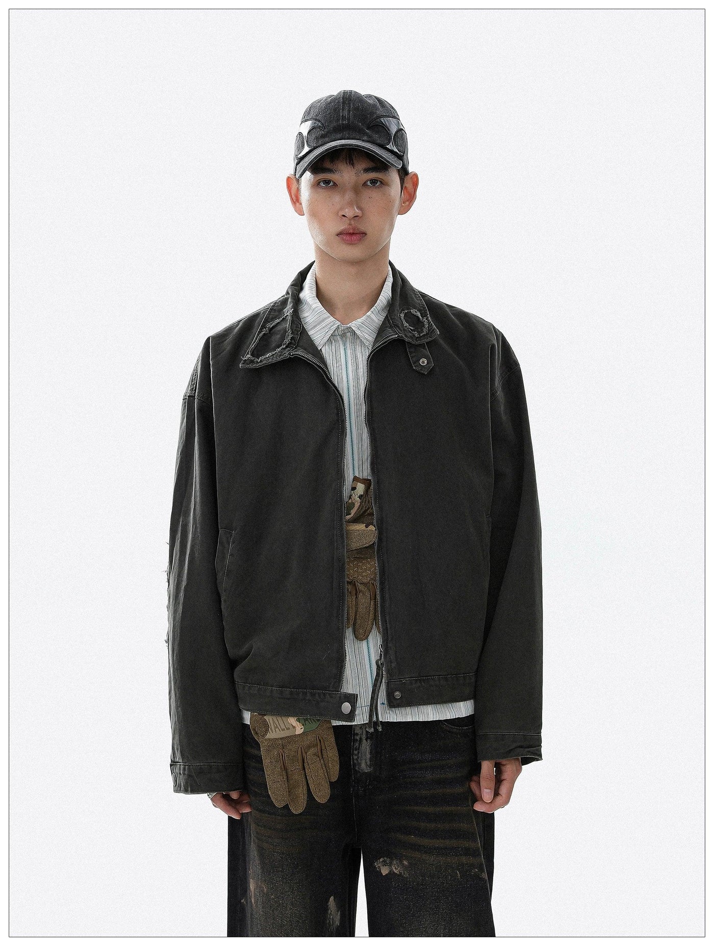 Faded Wash Zipped Denim Jacket Korean Street Fashion Jacket By Mr Nearly Shop Online at OH Vault