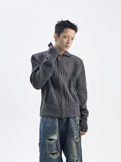 Ribbed Zip-Up Slim Sweater Korean Street Fashion Sweater By Ash Dark Shop Online at OH Vault