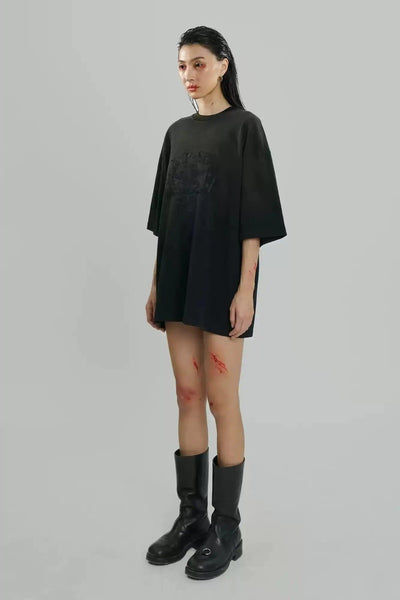 Washed Embroidered Logo T-Shirt Korean Street Fashion T-Shirt By Mason Prince Shop Online at OH Vault