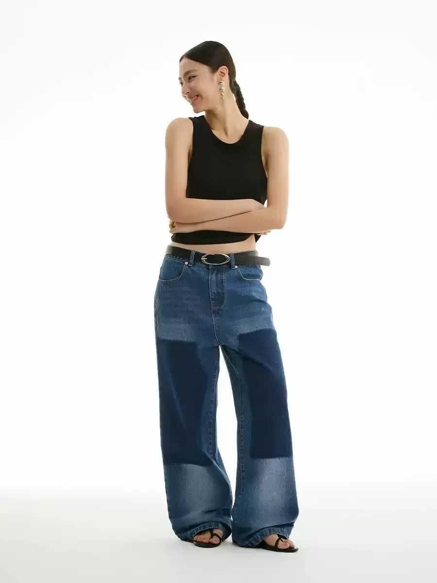Washed Contrast Wide Leg Jeans Korean Street Fashion Jeans By Funky Fun Shop Online at OH Vault