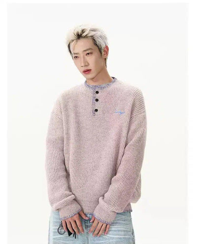 Contrast Collar Buttoned Sweater Korean Street Fashion Sweater By A PUEE Shop Online at OH Vault