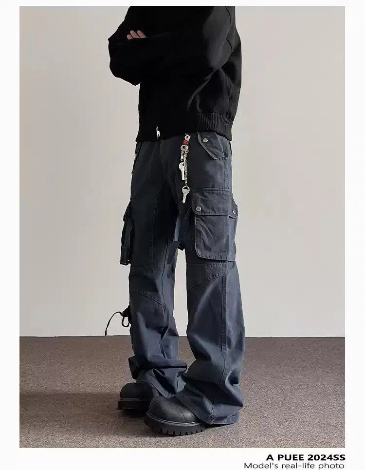 Multi-Pocket Strap Cargo Pants Korean Street Fashion Pants By A PUEE Shop Online at OH Vault