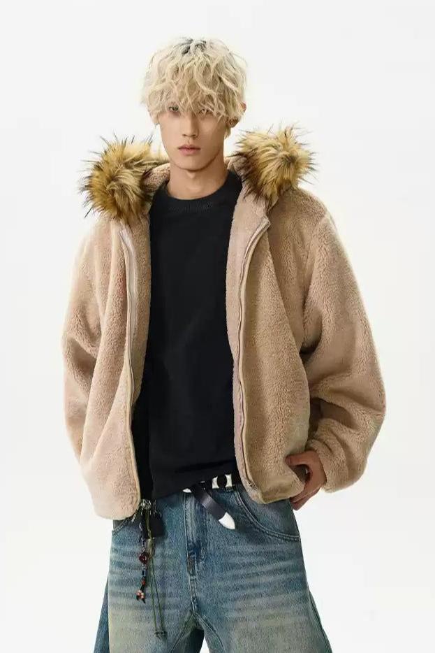 Fur Trimmed Hood Fleece Jacket Korean Street Fashion Jacket By A PUEE Shop Online at OH Vault