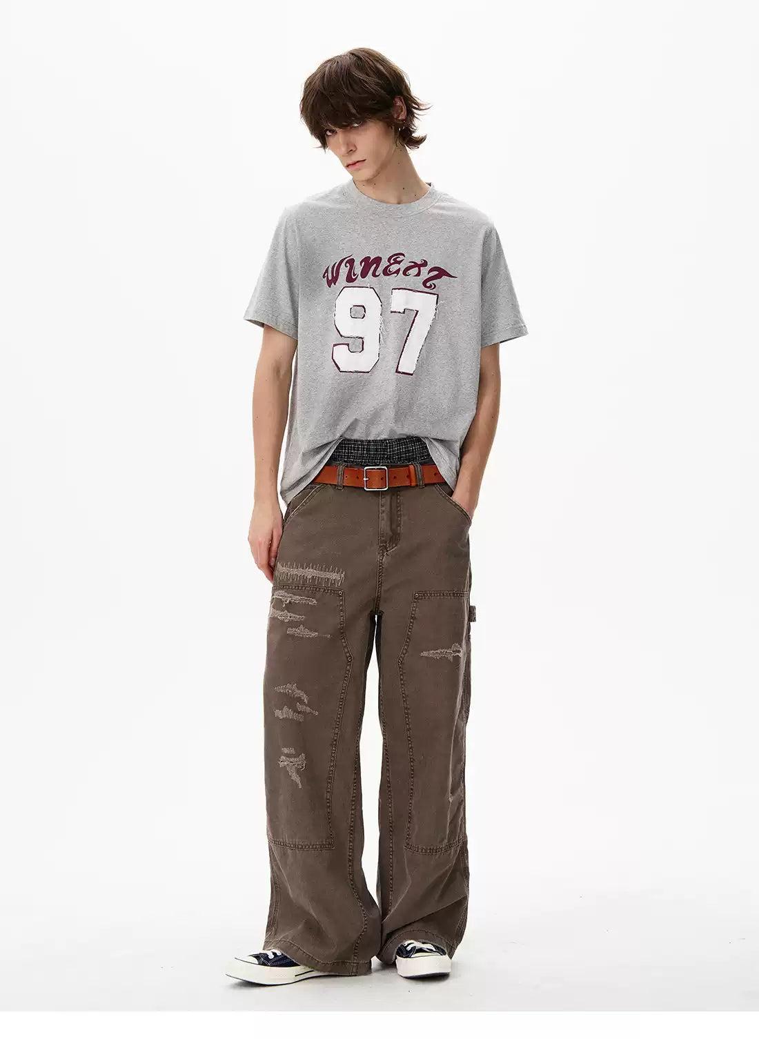 97 Number Print Washed T-Shirt Korean Street Fashion T-Shirt By 77Flight Shop Online at OH Vault