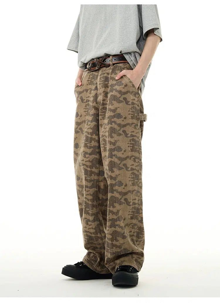 Washed Camo Straight Pants Korean Street Fashion Pants By 77Flight Shop Online at OH Vault