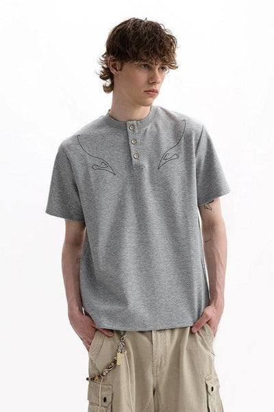 Stitch Lined Henley Collar Shirt Korean Street Fashion Shirt By A PUEE Shop Online at OH Vault