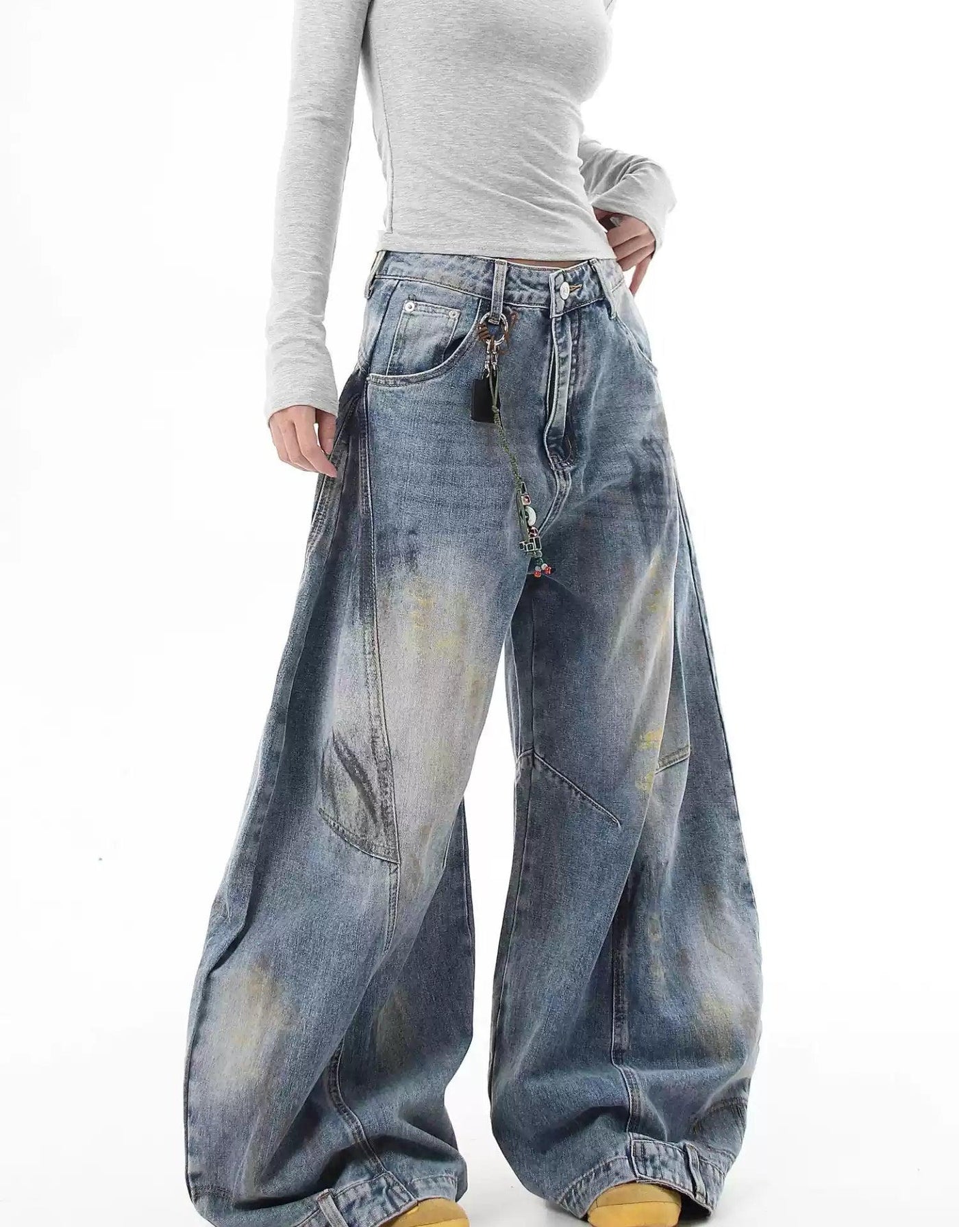 Graffiti Paint-Smudged Jeans Korean Street Fashion Jeans By Blacklists Shop Online at OH Vault