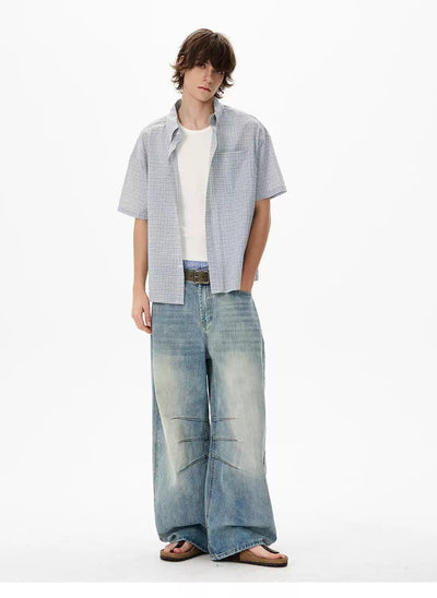Clean Plaid Boxy Shirt Korean Street Fashion Shirt By 77Flight Shop Online at OH Vault