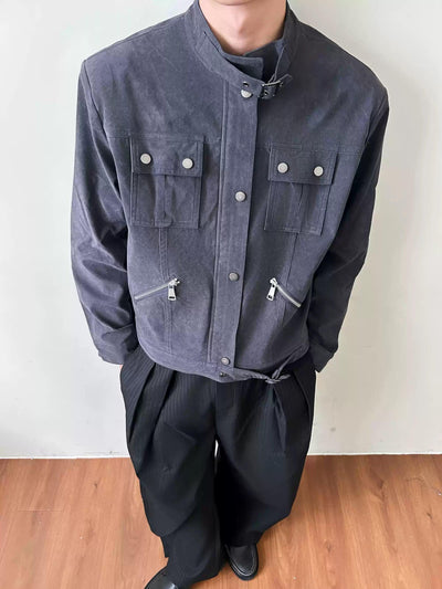 Multi Pocket Micro Suede Jacket Korean Street Fashion Jacket By Made Extreme Shop Online at OH Vault