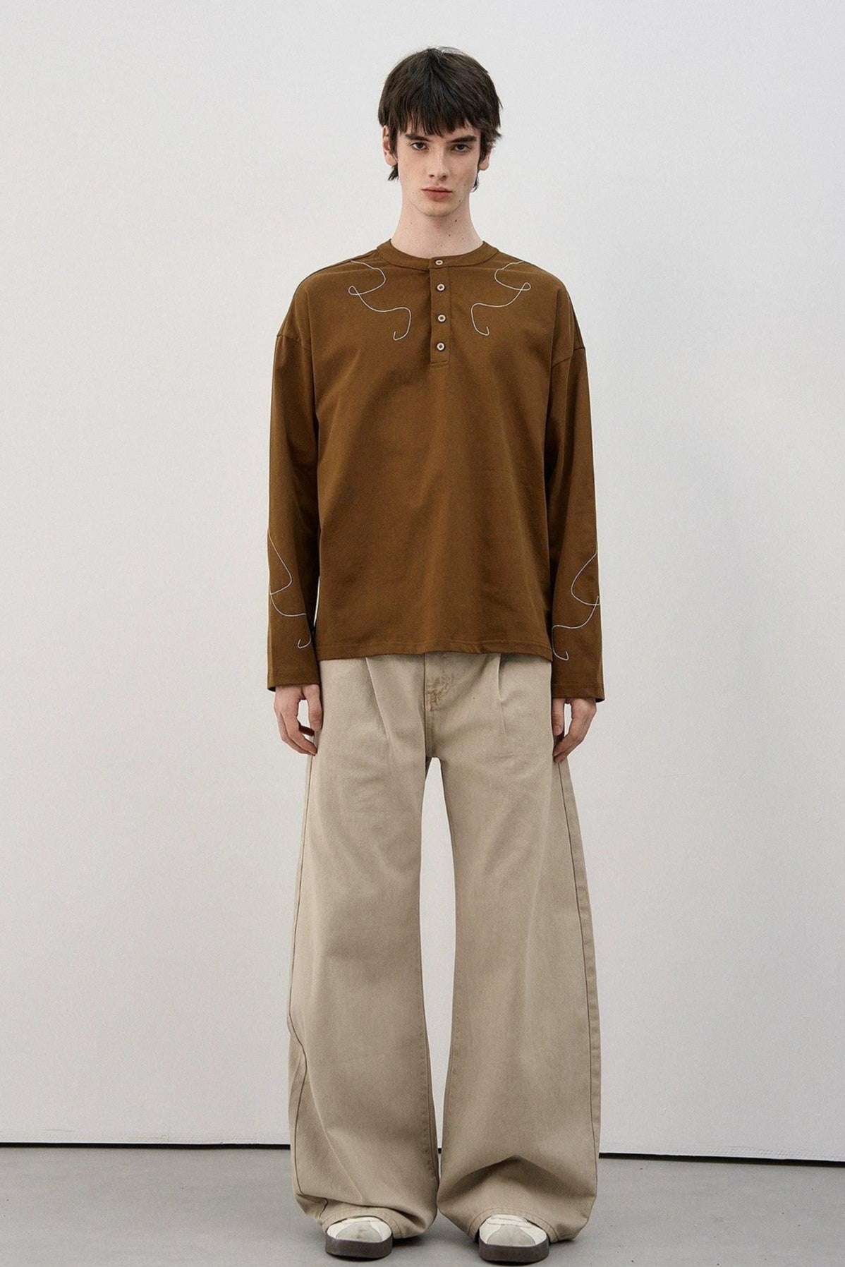 Contrast Stitched Henley Collar T-Shirt Korean Street Fashion T-Shirt By MaxDstr Shop Online at OH Vault