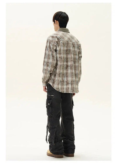 Tie-Dyed Plaid Pocket Shirt Korean Street Fashion Shirt By A PUEE Shop Online at OH Vault