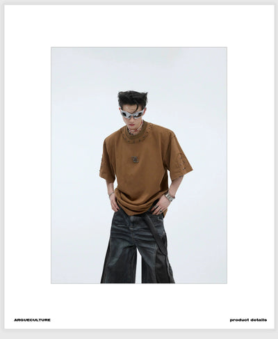 Washed Metal Accent T-Shirt Korean Street Fashion T-Shirt By Argue Culture Shop Online at OH Vault