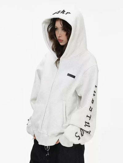 Pearled Logo Zip-Up Hoodie Korean Street Fashion Hoodie By INS Korea Shop Online at OH Vault
