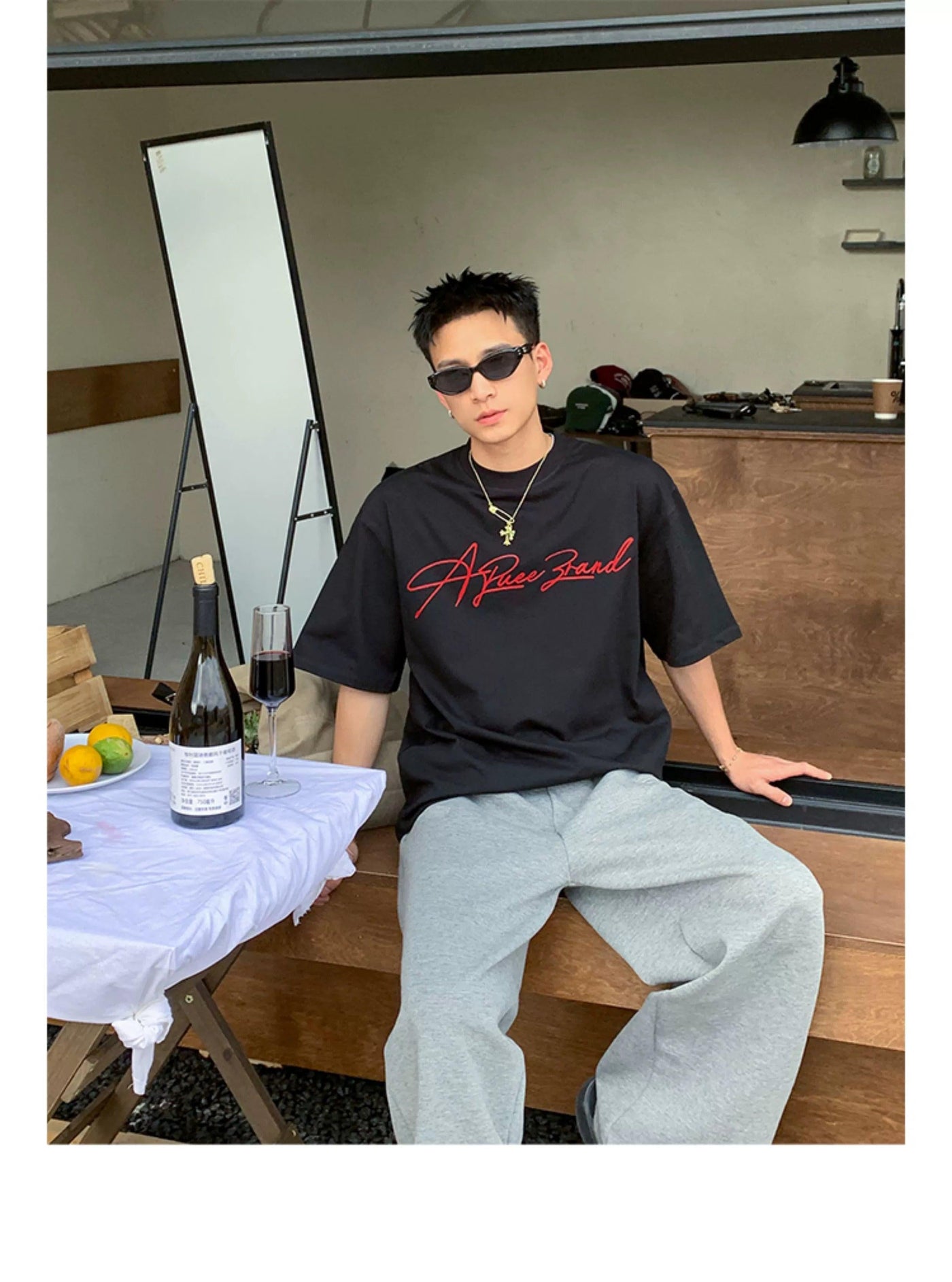 Contrast Cursive Logo T-Shirt Korean Street Fashion T-Shirt By Poikilotherm Shop Online at OH Vault