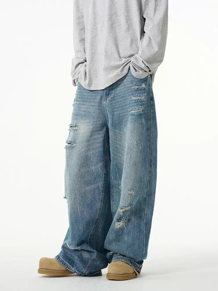 Distressed Spots Wide Jeans Korean Street Fashion Jeans By 77Flight Shop Online at OH Vault