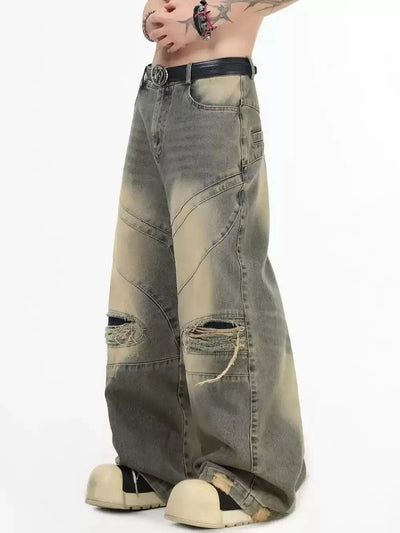 Ripped Knee Fade Highlights Jeans Korean Street Fashion Jeans By INS Korea Shop Online at OH Vault