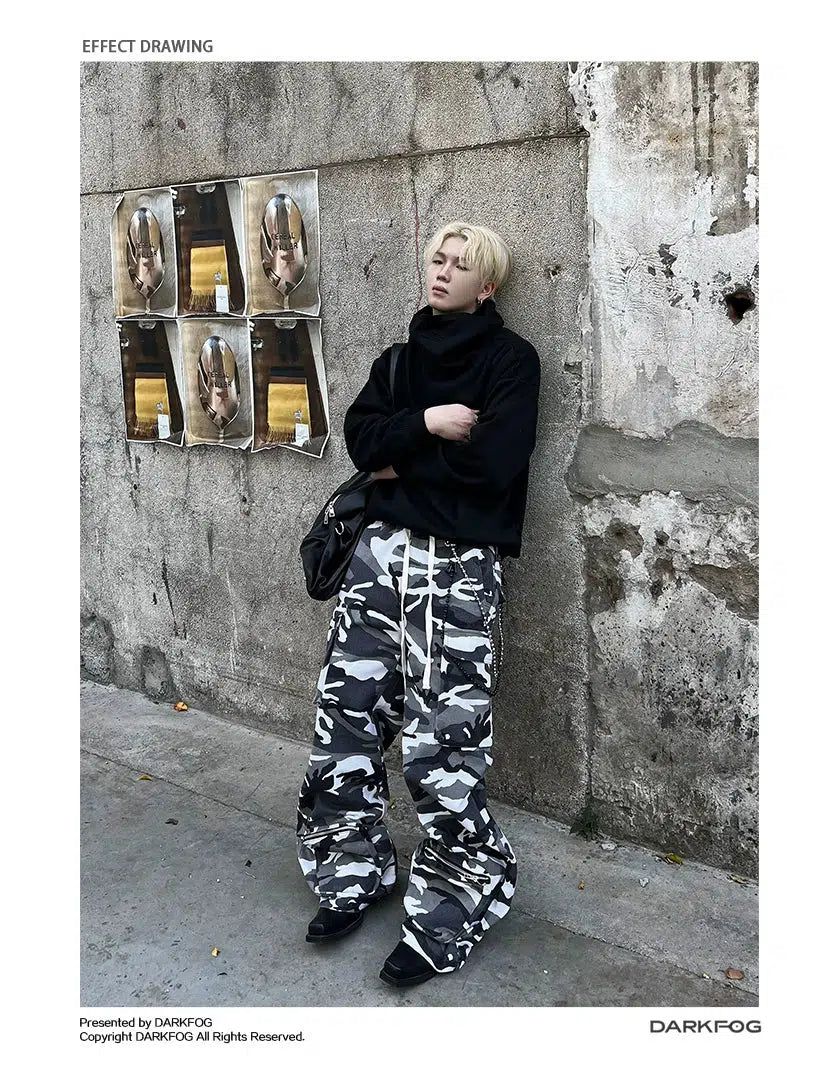 Drawstring Loose Camo Cargo Pants Korean Street Fashion Pants By Dark Fog Shop Online at OH Vault