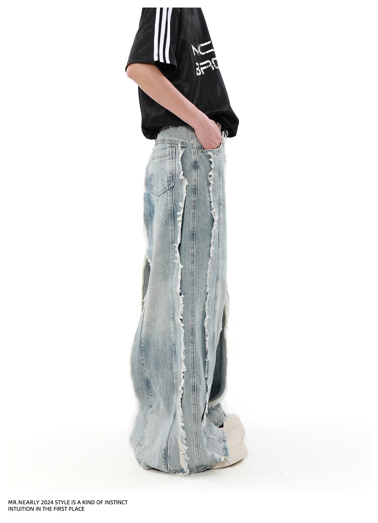 Faded Tassel Detail Jeans Korean Street Fashion Jeans By Mr Nearly Shop Online at OH Vault
