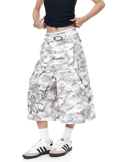 Strap & Pocket Camouflage Cargo Shorts Korean Street Fashion Shorts By Blacklists Shop Online at OH Vault