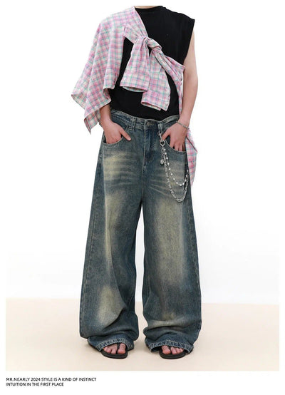 Washed Wide Cut Jeans Korean Street Fashion Jeans By Mr Nearly Shop Online at OH Vault